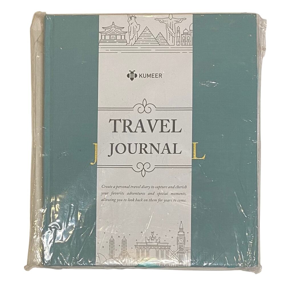 KUMEER Travel Journal Notebook 9.1"x7.6" Linen Covered World Adventure Book Teal